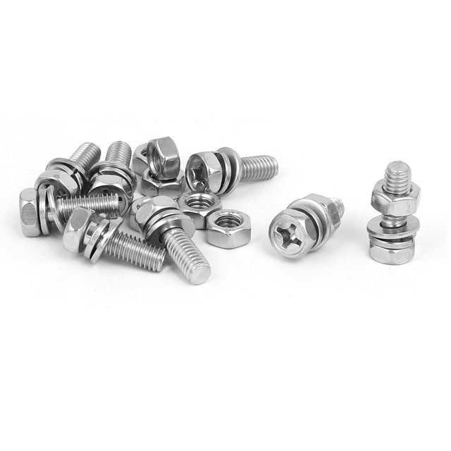 M6 x 18mm Phillips de acero inoxidable 304 w las tuercas de los pernos de cabeza hexagonal arandelas 8 conjuntos