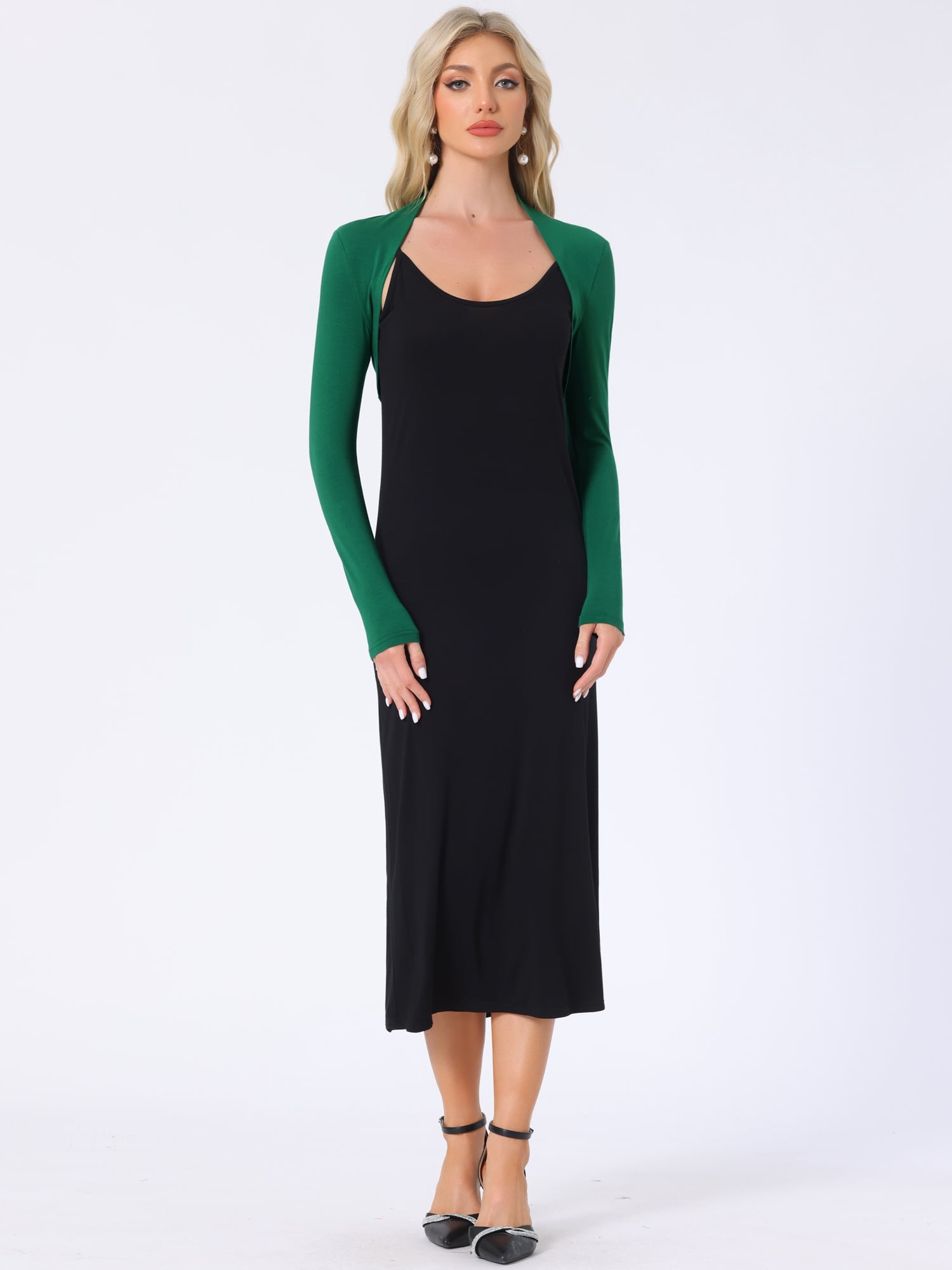 DARING DIVA Elegant Solid Color Bolero Shrug XS Black M Green