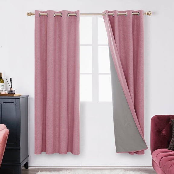 ZOPZO 100% Blackout Curtains Thermal Insulated Drapes, Pink, 52W x 72L Inch, Noise Reducing Faux Linen Grommet Panels for Living Room