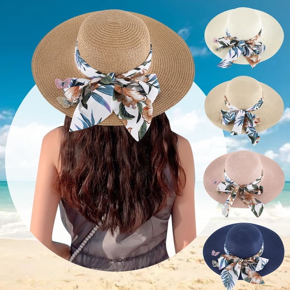 Hot Sales Under $5 White Straw Fedora Hat GIJNRIUIUA Summer Hats for Women Wide Women Hat Little Girl Sun Cap Foldable Ladies Hats Baseball Hats