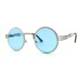 thumbnail image 1 of Womens Rhinestone Jewel Victorian Fancy Engraving Hippie Round Sunglasses Silver Blue, 1 of 4