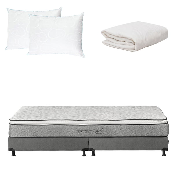 Colchón King Size Vail Restonic + Box + 2 Almohadas Osos + Protector de Colchón