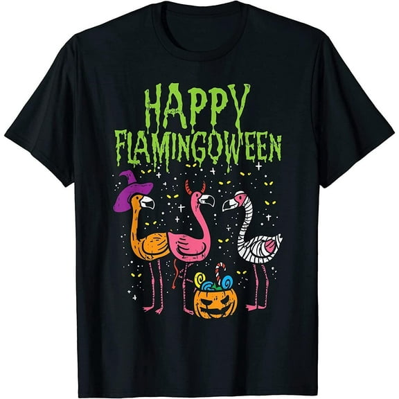 Happy Flamingoween Scary Flamingos Funny Halloween Costume T-Shirt