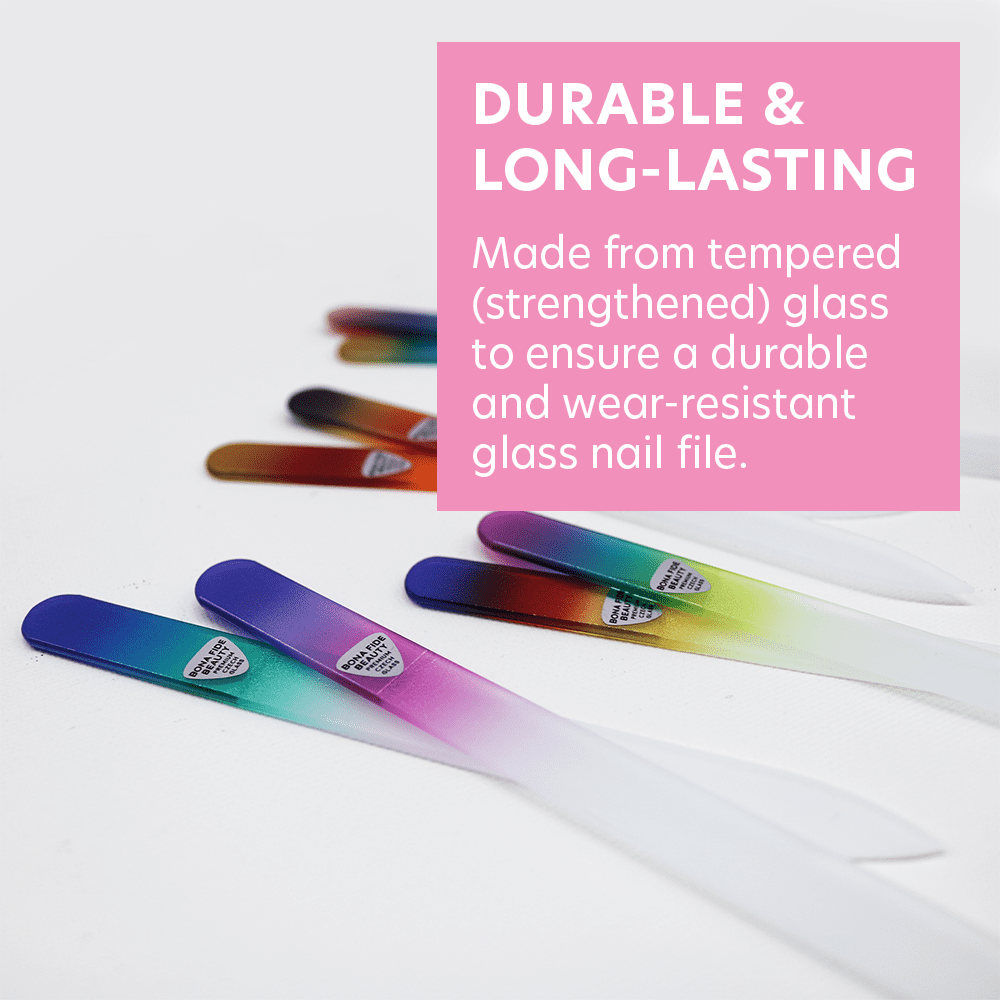 Bona Fide Beauty Czech Glass Nail File Set with Plastic Sleeves  - 10 Pieces (Multicolor)