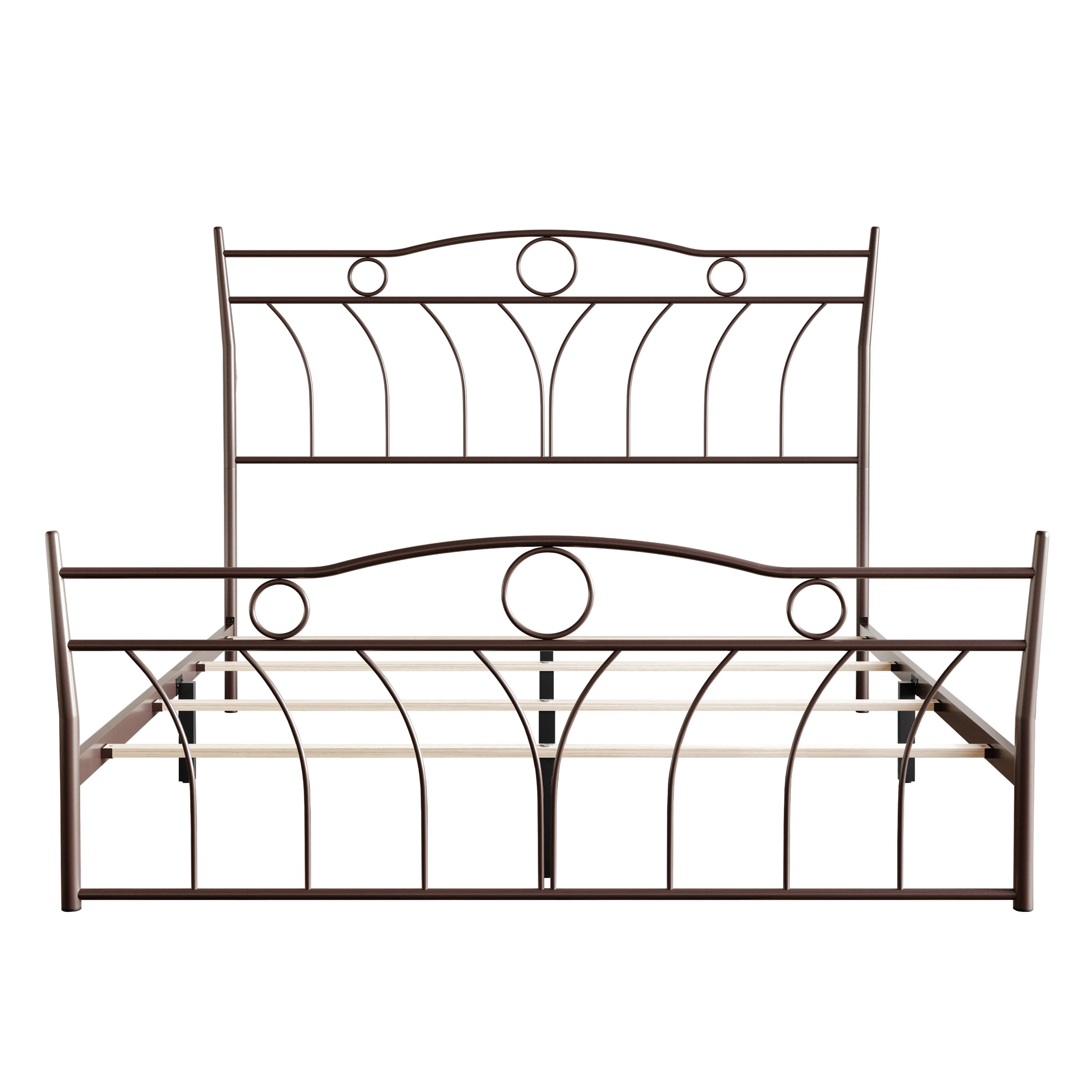 Home Design Shelby Full Metal Bed Frame for Adults, Brown, Classic Headboard and Footboard Design, Sturdy Frame, Easy Assembly