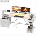 thumbnail image 1 of Bureau de Jeu en L de 76 Pouces, avec Lumières RVB, Table d'Ordinateur Réversible avec Ports USB, Support pour Moniteur et 2 Tiroirs en Tissu, Bureau en Mélamine Blanche et Acier pour Bureau à Domicile Ou Chambre, 1 of 7