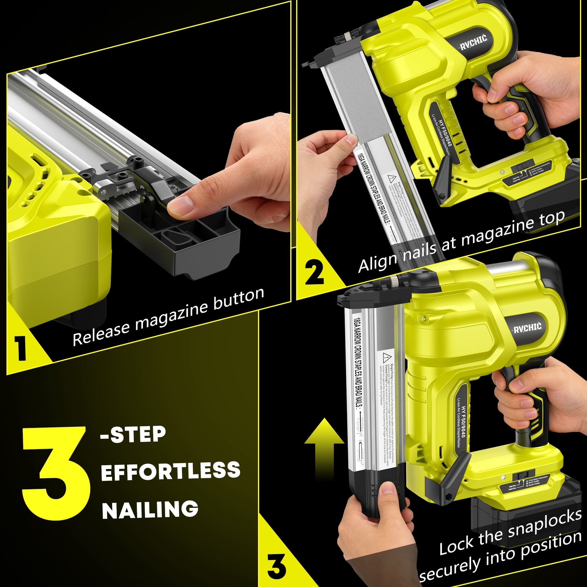 Rvchic 18GA 2-in-1 Cordless Brad Nailer with 2 * 2.0Ah Battery& 1000pcs Nails,for Woodworking,Home Improvement,Green