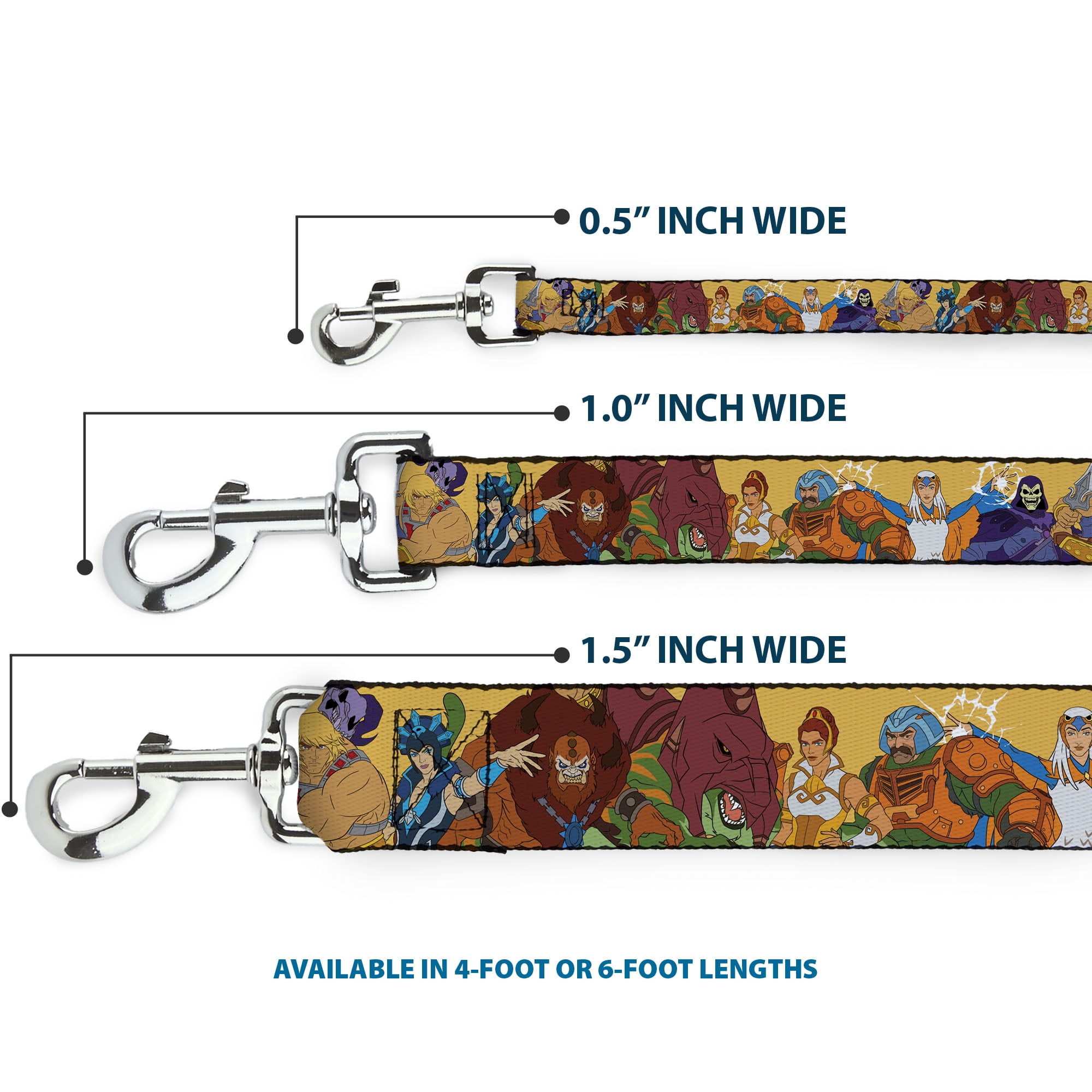 Mattel Pet Leash, Dog Leash, Motu Revelation Eight Character Group Pose Yellow, 6 Feet Long 1.0 Inch Wide