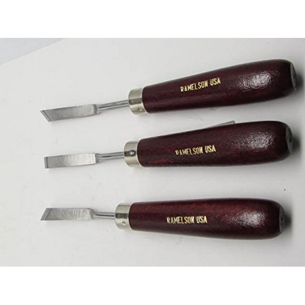 3pc Dog Leg Chisels Wood Carving Relief Pattern Makers RAMELSON