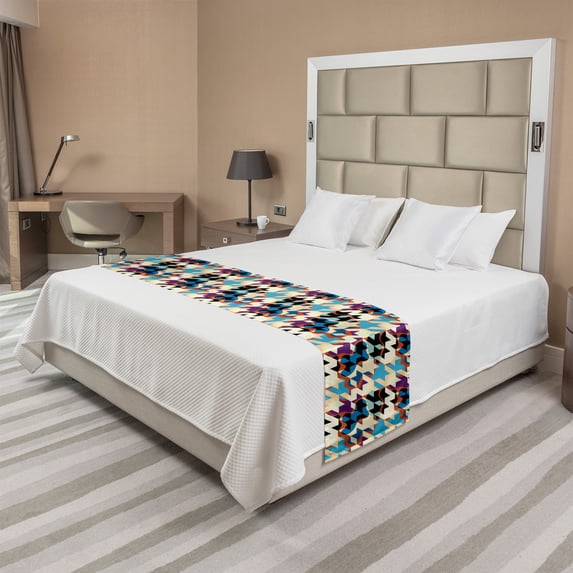 Art Bed Runner, Abstract Awakening Modernized Classic Houndstooth in Colorful Design Art Illustration, Decorative Accent Bedding Scarf for Hotels Homes and Guestrooms, Queen, Multicolor, by Ambesonne