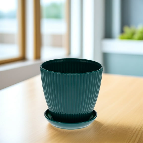 Worgeous Planter Flower Pots Dark Green PP Resin 4Pcs With Drainage System