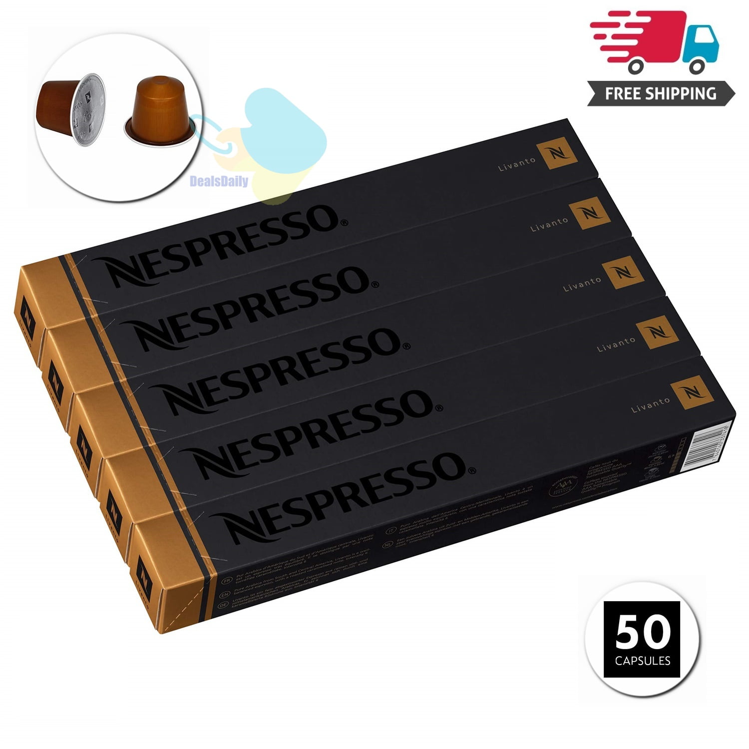 Nespresso Originalline Capsule Livanto Coffee 50Count Pods Brews -