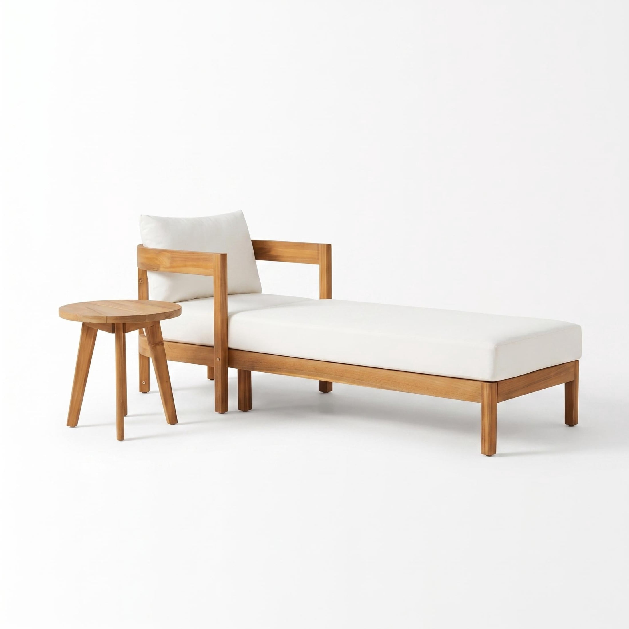Christopher Knight Home 2-Piece Acacia Wood Outdoor Chaise Lounge Set with Side Table, Teak+Cream