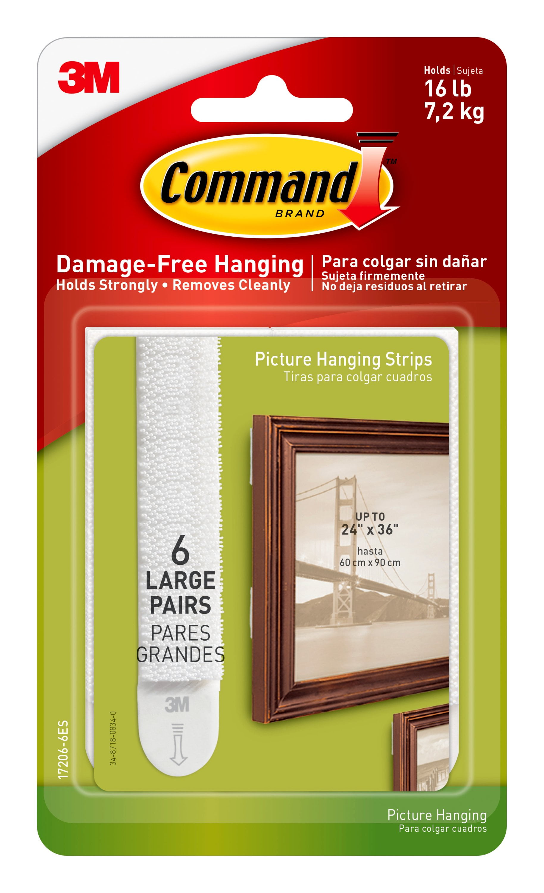 Command Large Picture Hanging Strips, White, 6 Sets of Strips/Pack