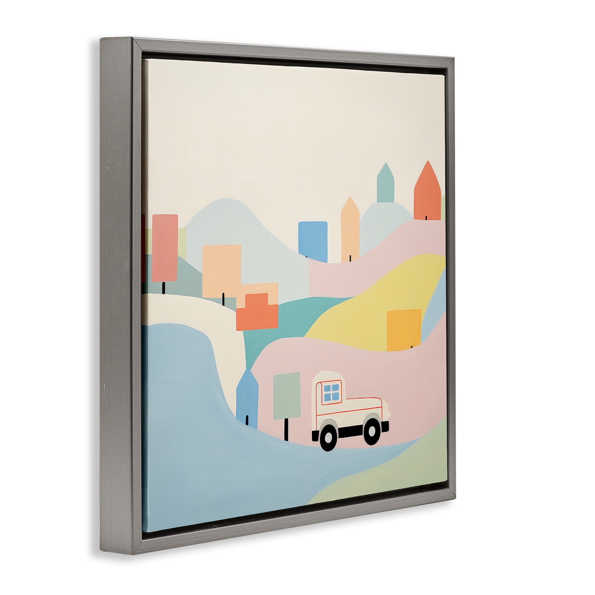 Stupell Industries Pastel Imaginative Scene Landscape Painting Gray Floater Framed Art Print Wall Art, 18 x 18