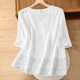 thumbnail image 6 of Annhoo Tops for Women Trendy V Neck Pleated Button Lace Cutout Solid Color 3/4 Sleeve Shirts Going Out Clothes, 6 of 9