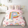 thumbnail image 2 of Manfei Letter P Monogrammed 7-Piece Bedding Comforter Set,Cute Bowtie Bow King Bedding Sets,Colorful Rainbow Stripes Bed Sheets For Girl,Microfiber Room Decorative Reversible, 2 of 8