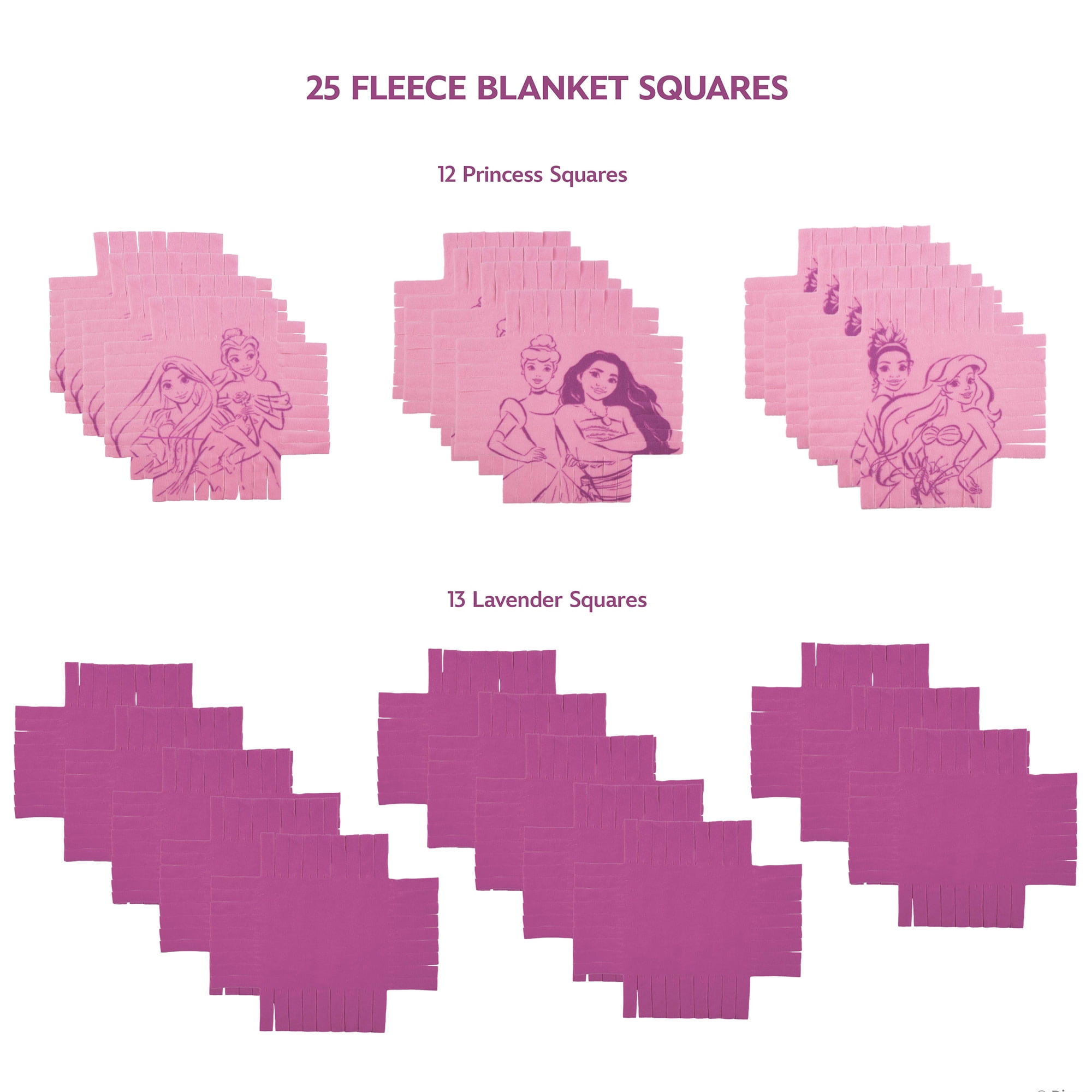 Fashion Angels: No-Sew Blanket - Disney Princess - DIY 48" Blanket Craft Kit, Just Tuck & Tie, Pink-Lavender-Character Polar Fleece Squares, Kids 6+