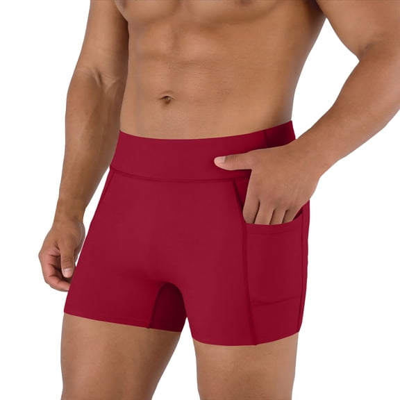 Men's Workout Shorts High Waist Tight Fit Breathable Fabric Athletic Three Quarter Shorts Stretch Training Shorts Red 3XL