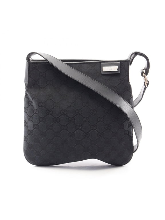 Pre-Owned Gucci GG Canvas Shoulder Bag Handbag Leather Women's Black 019 0422