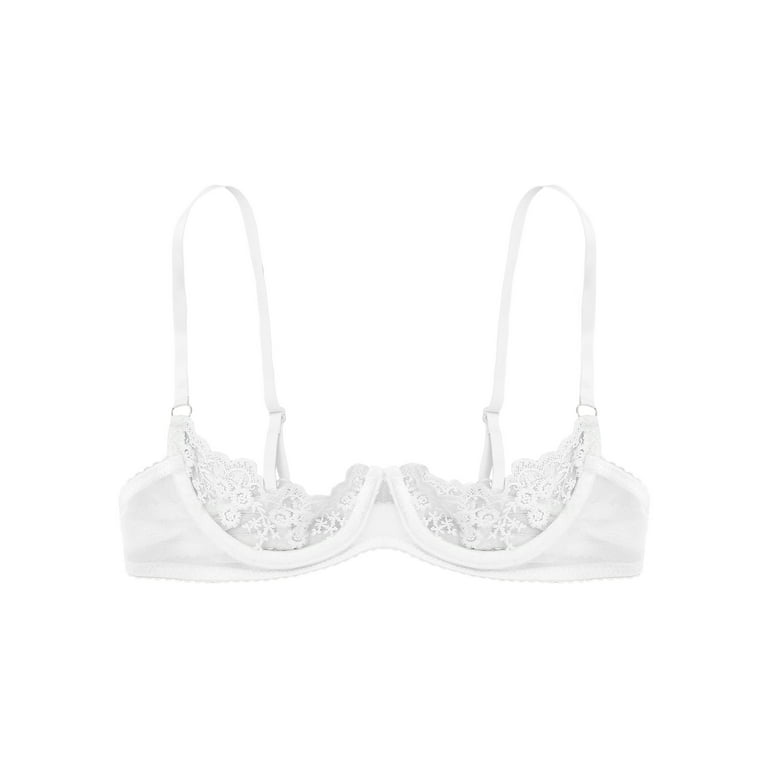Aislor Womens Underwire Open Nipple Bra Sheer Lace Unlined Push Up Cupless  Shelf Bras Size S-5XL White 3XL