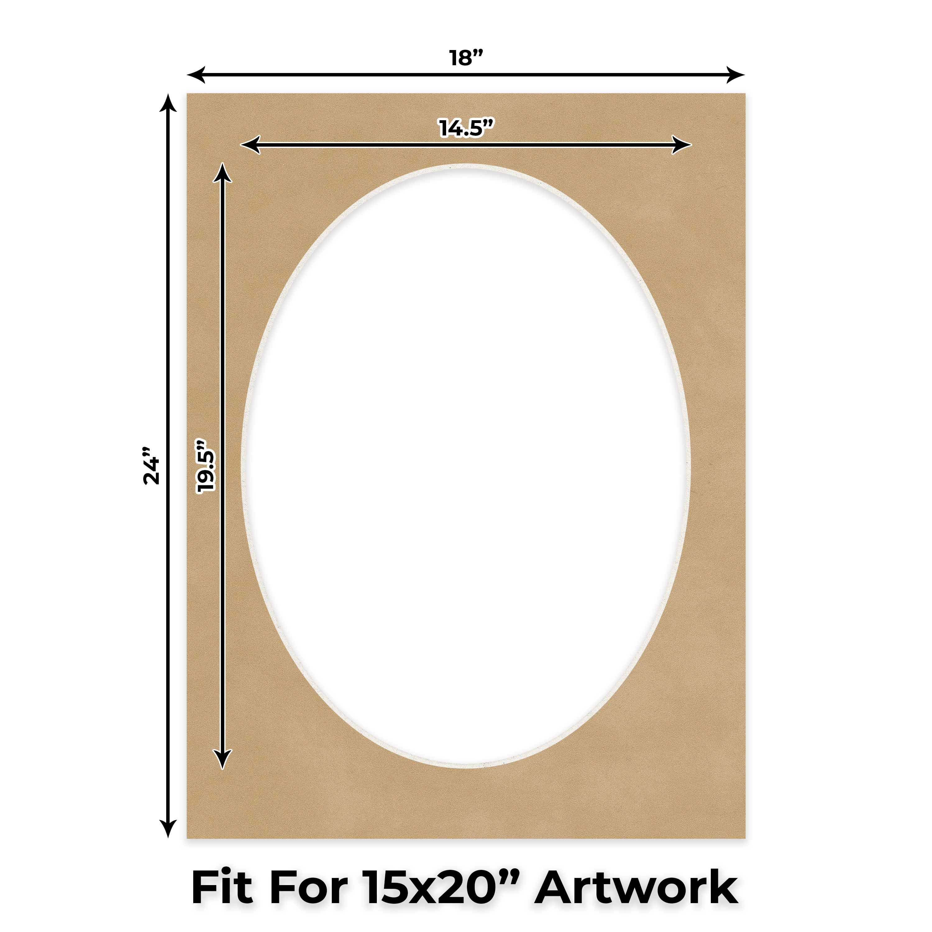 Beige Suede Picture Frame Mat for 18x24 Frames - Oval Opening for 15x20 Photos - 25 Mats