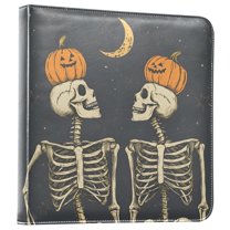 FORMRS 3 Ring Photo Album 4"x6" Self Adhesive Large Capacity PU Leather Cover, Halloween Skeletons