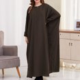 thumbnail image 2 of Solid Color Bat Sleeve Long Dress for Women Round Neck Ankle Length Dress Baggy Casual Maxi Dresses, 2 of 3