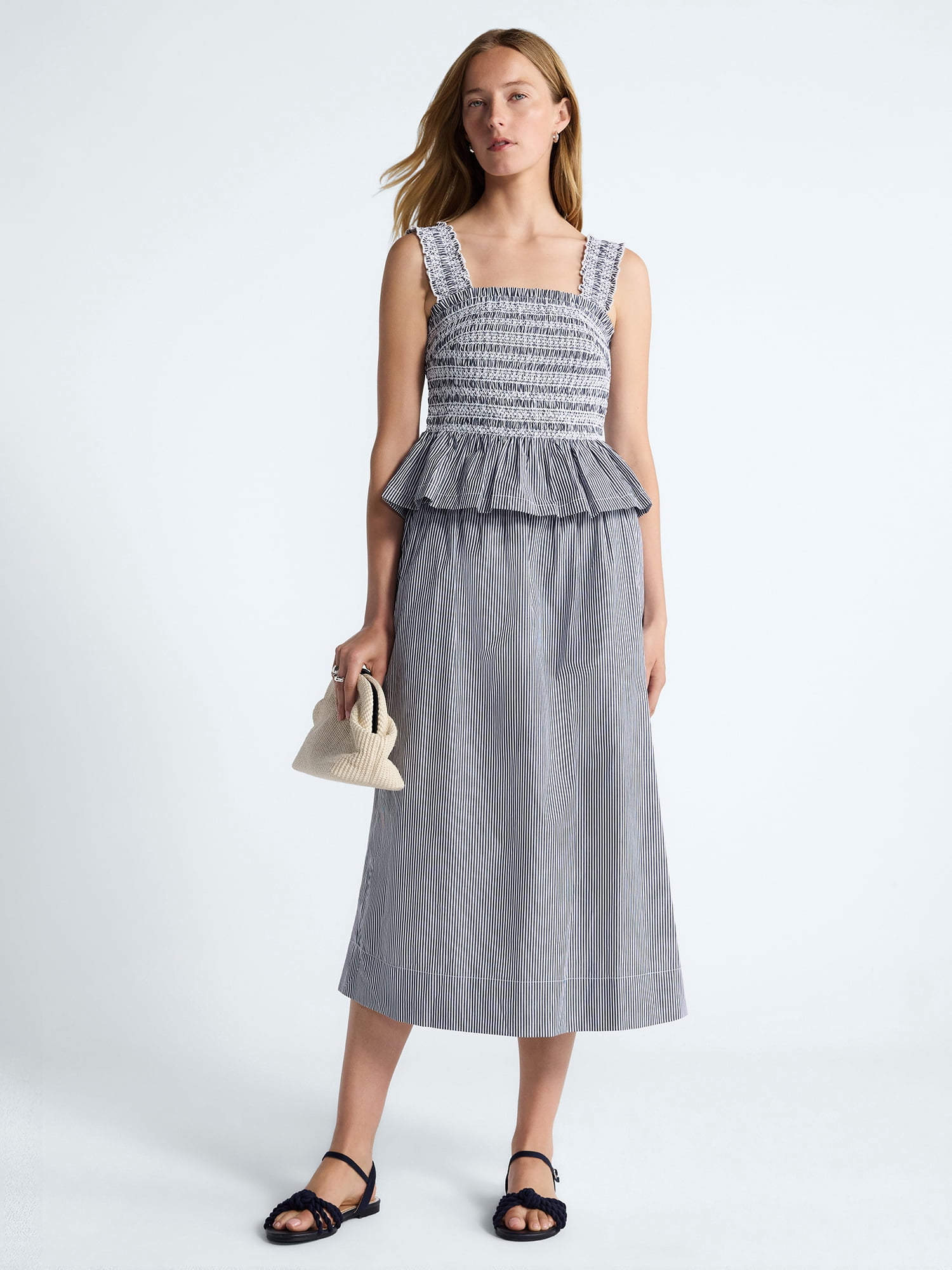 Free Assembly Women's and Women's Plus Striped Cotton Maxi Skirt with Smocked Waist, Sizes XS-4X