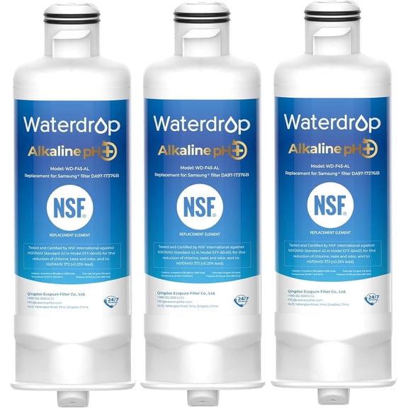 Waterdrop Alkaline WD-F45-AL Refrigerator Water Filter, Replacement for SamsungĀ® DA97-17376B HAF-QIN/EXP, DA97-08006C, RF28R7201SR, RF28R7351SG, Enhances pH, 3 Pack