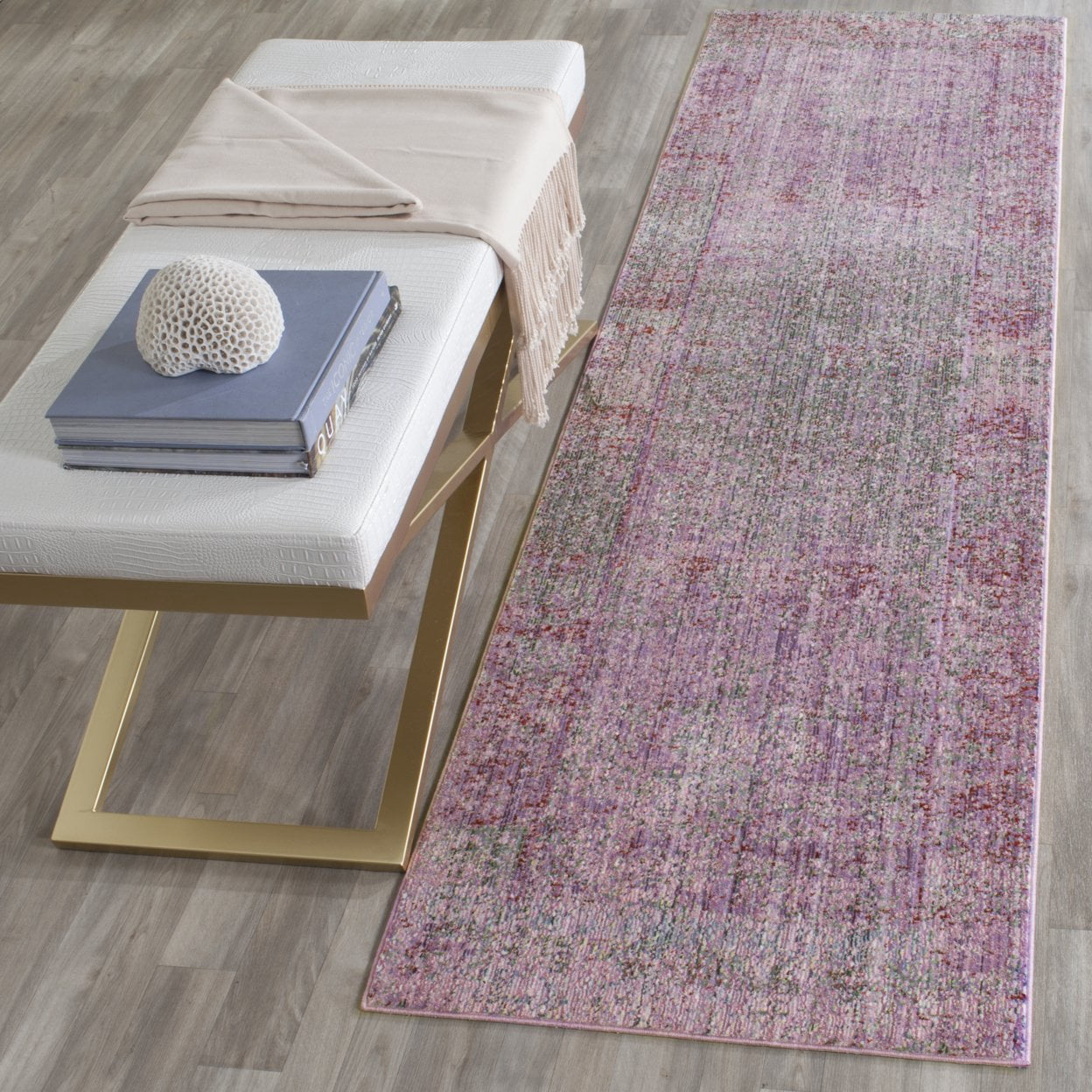 SAFAVIEH Valencia Gracelyn Abstract Polyester Area Rug, Lavender/Multi, 6'7" x 6'7" Round