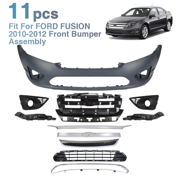 For 2010 2011 2012 Ford Fusion Front Bumper Cover Assembly Grille Kit 11 pcs