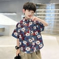 thumbnail image 5 of BRGZLK Boys Hawaiian Shirts Trendy Tropical Relaxed Fit Short Sleeve Button Down Tops Casual Floral Beach Shirt for Kids Summer Vacation Dark Blue 12-13Y, 5 of 6