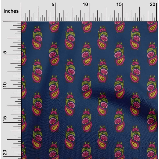 oneOone Polyester Lycra Fabric Leaves|Floral & Paisley Block Decor Fabric Printed BTY 56 Inch Wide
