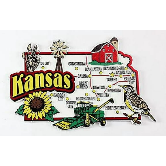 Kansas ST Map and Landmarks Collage Fridge Collectible Souvenir Magnet FMC