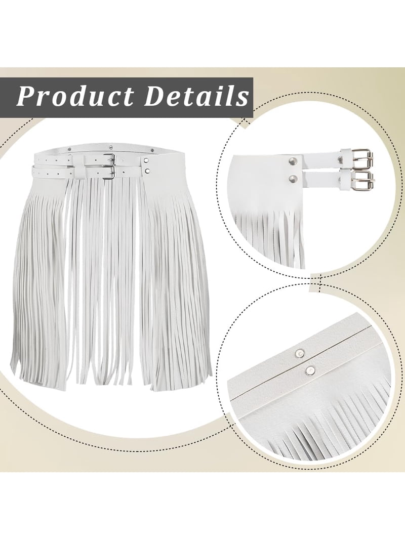 White PU Leather Fringe Skirt Belt Western Punk Wide Leather  display picture 1