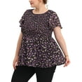 thumbnail image 4 of Unique Bargains Women's Plus Size Babydoll Chiffon Smocked Waist Floral Peplum Tops Black 3X, 4 of 6