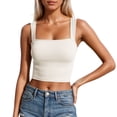 thumbnail image 2 of Womens Tank Top Women's Stretchy Square Neck Ribbed Crop Camisole Cami Tops for Women Beige L, 2 of 4