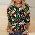 thumbnail image 2 of Liquidation! Uooqdmx Hauts Grande Taille pour Femmes Manches 3/4 Hauts de Carnaval Imprimé Pailleté Col Rond Hauts d'Automne Verts P, 2 of 5