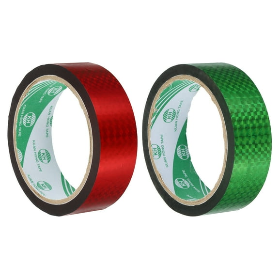Washi Prism Tape Set 30mm Wide Holographic Color for Holiday Packaging and Decoration, Red, Green