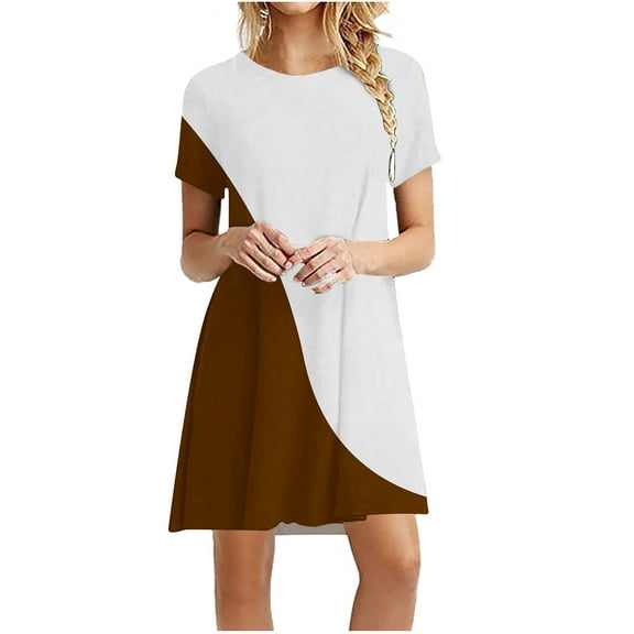 Ozmmyan Summer Dress for Women 2023, Plus Size Women Casual Loose Summer Dress Short Sleeve V Neck Flowy Beach Sundress Tshirt Dresses