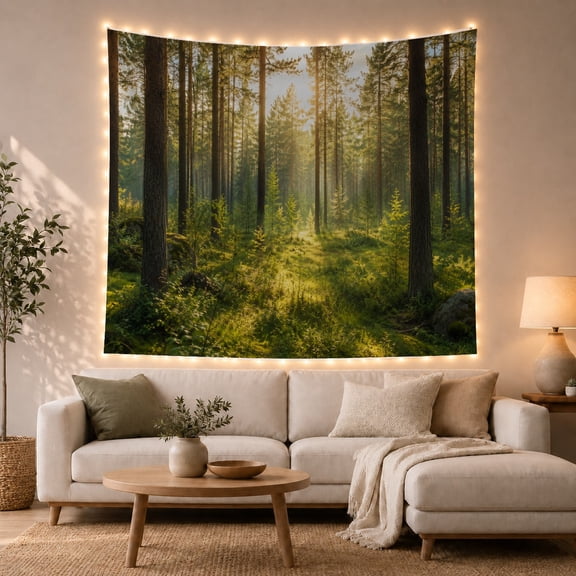 Drenched Forest Dominating with Numerous Tall Slender, Mystical Fantasy for Space Lovers, Aesthetic Wall Decor, Housewarming Gift, Tapestry Wall Hanging for Dorm and Living Room