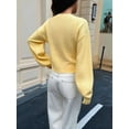 thumbnail image 2 of Women Button Up Cardigan Fall Trendy Crew Neck Long Sleeve Knit Cropped Sweater Jacket Yellow XL, 2 of 5