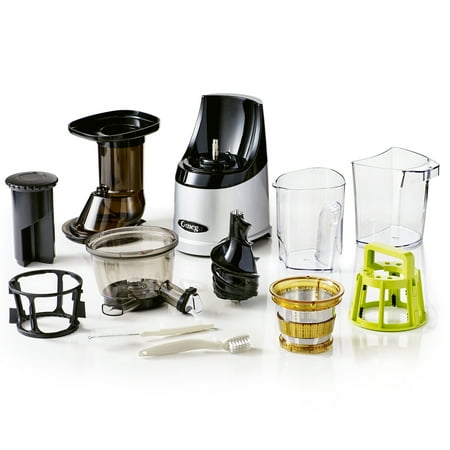 Omega - MegaMouth Vertical Low Speed Juicer with Smart Cap Spout Tap - Silver