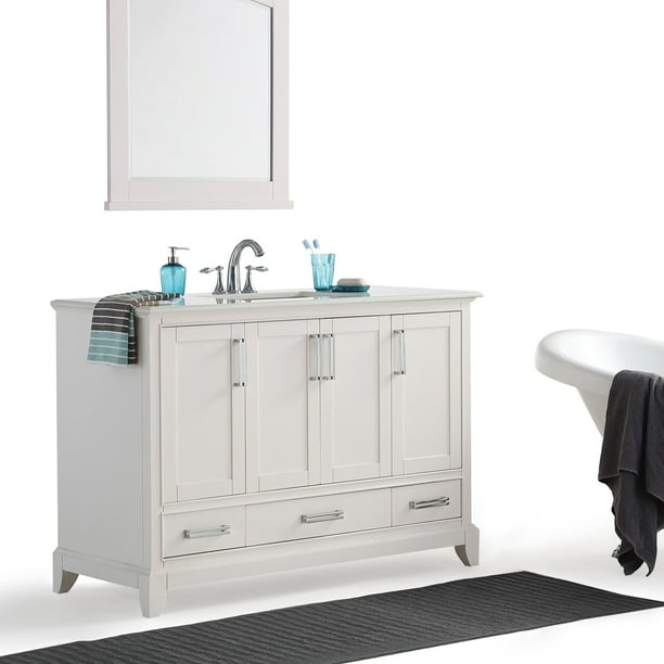 Simpli Home Elise 48 Bath Vanity With Ay White Quartz Marble Top Com Ay White Quartz Marble, 48 White Bathroom Vanity With Quartz Top