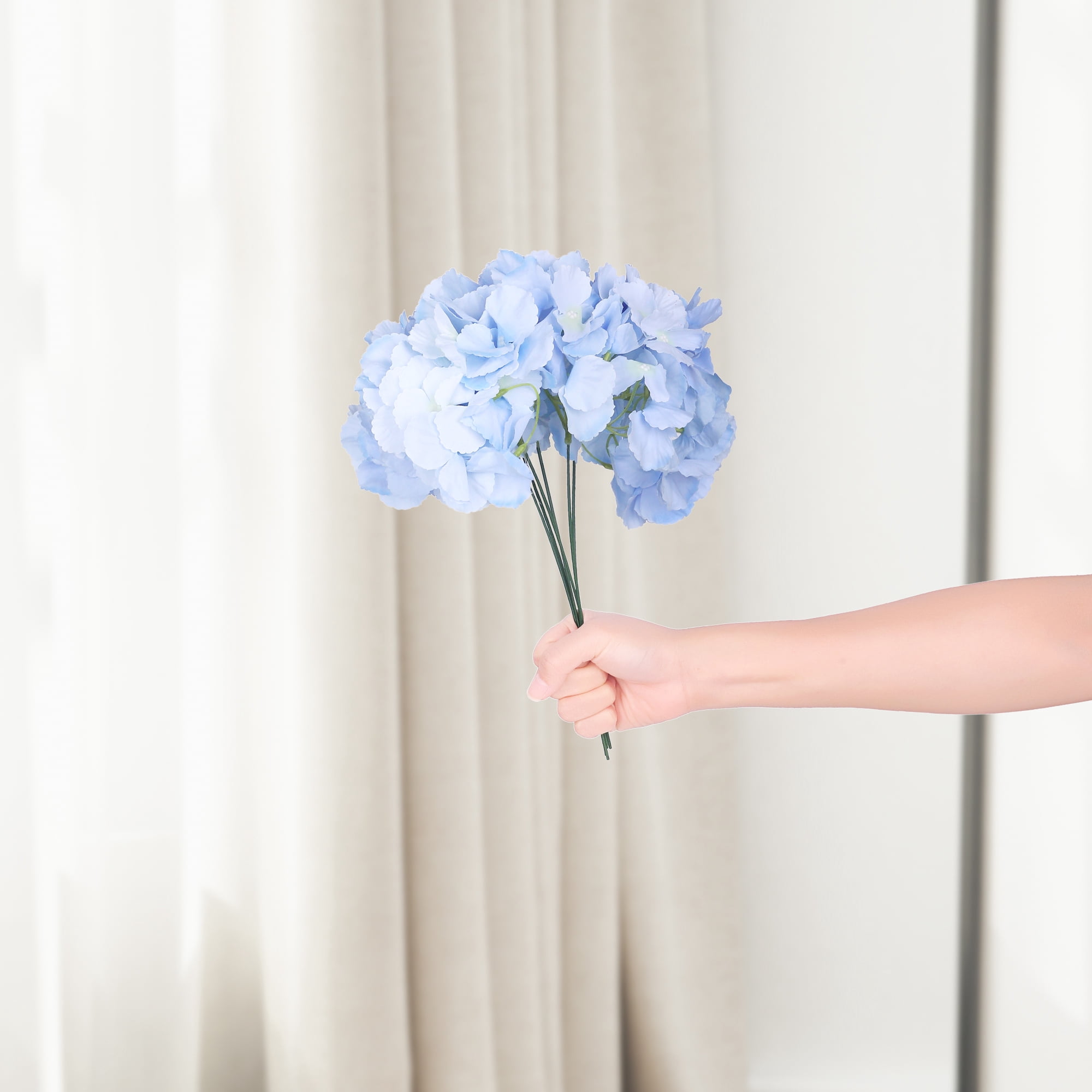Unique Bargains 6 Pcs Fake Hydrangea Flowers Bouquets Artificial Silk Flowers Blue