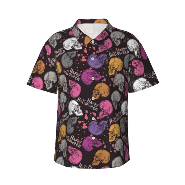 Balery Halloween Skeleton Camisas hawaianas de manga corta para hombre, camisas playeras de corte holgado, camisas de vacaciones con botones,X-Large