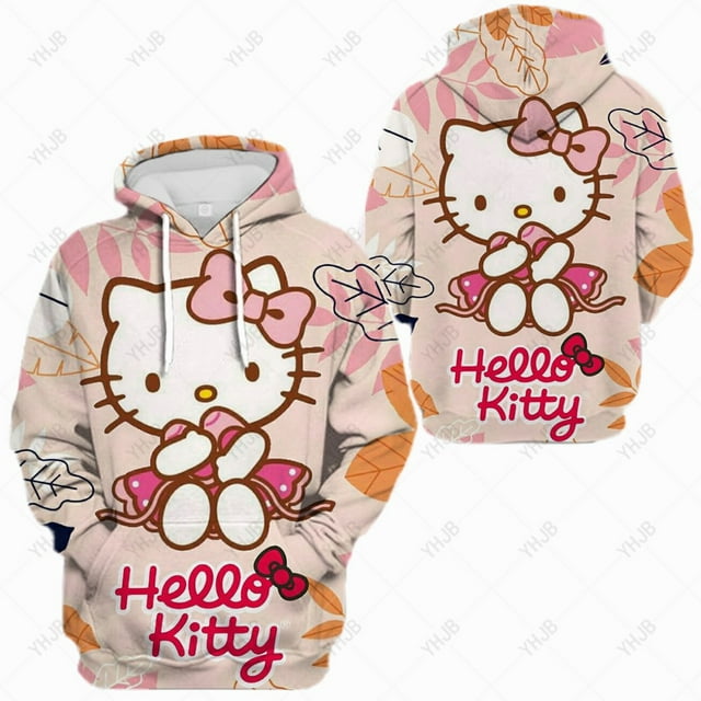 Hello Kitty Print Design Hoody For Women Pocket Street Sweatshirt Hip Hop Style Fleece Hoodie All-Match Comfortable Clothes HOEMLIN