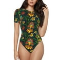 thumbnail image 1 of Balery Mask Tropical Flower Body de cuello redondo de manga corta para mujer Tops de manga corta Tops básicos-Large, 1 of 7