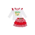 thumbnail image 1 of Qmyliery Christmas Little Girls Outfit, Fly Sleeve Tops, Stripe Layered Skirt Gift, 1 of 9